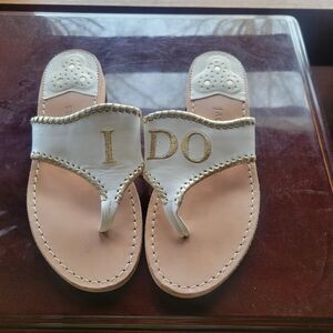 Jack Rogers White 'I DO' Embroidered Leather Thong Sandals